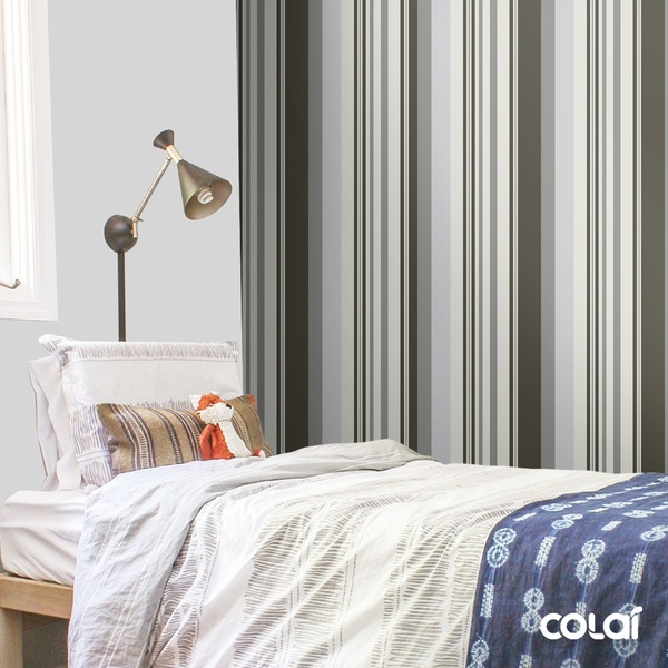 Papel De Parede Adesivo Lavável Listrado Cinza E Verde 6m