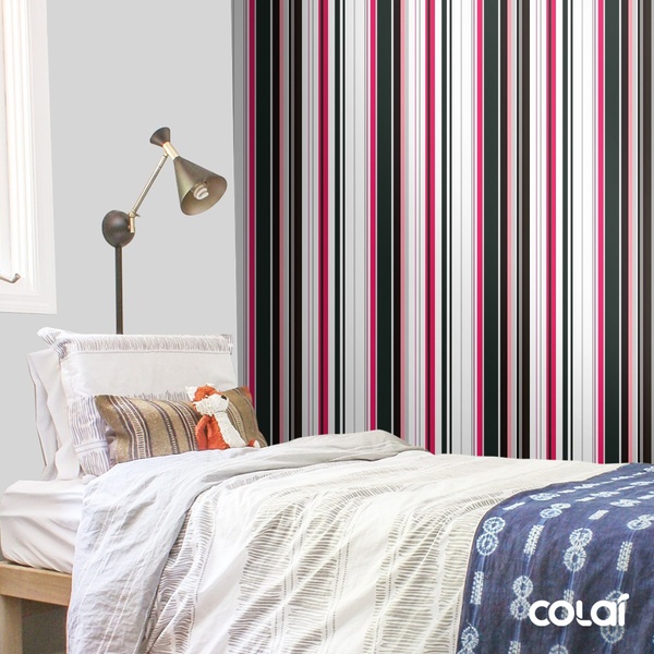 Papel De Parede Adesivo Lavável Listrado Rosa E Preto 18m