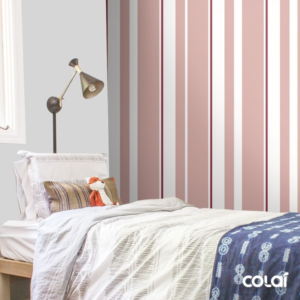 Papel De Parede Adesivo Lavável Listrado Rosê E Branco 18m