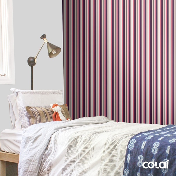 Papel De Parede Adesivo Lavável Listrado Rosê E Roxo 12m