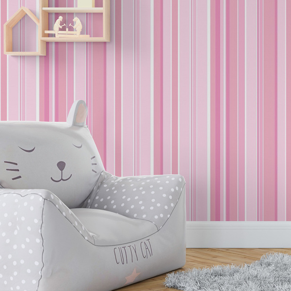 Papel De Parede Adesivo Lavável Listrado Tons De Rosa 18m