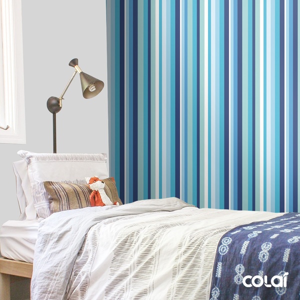 Papel De Parede Adesivo Lavável Listrado Vertical Azul 6m