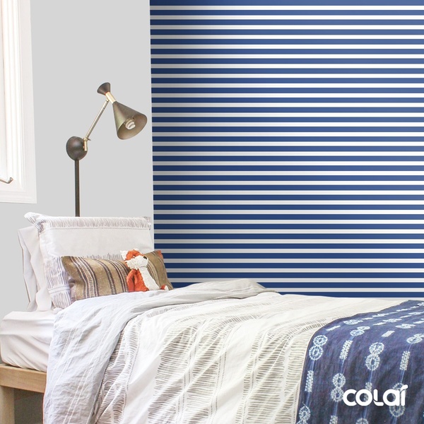 Papel De Parede Adesivo Lavável Listras Azul E Branca 6m