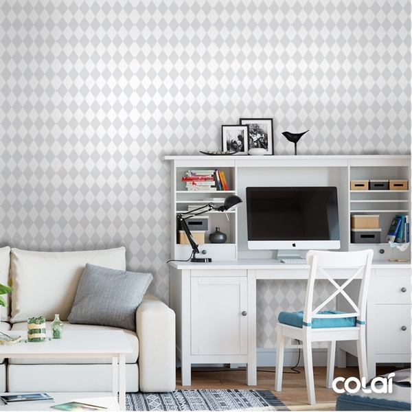 Papel De Parede Adesivo Lavável Losango Cinza Claro 3m