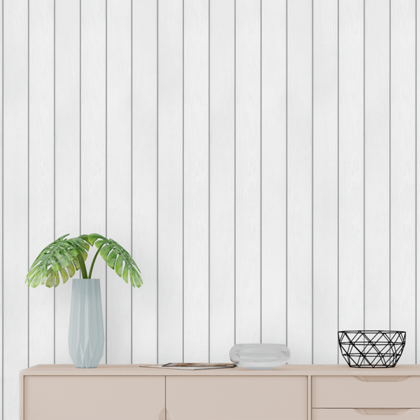 Papel De Parede Adesivo Lavável Madeira Ripada Branca