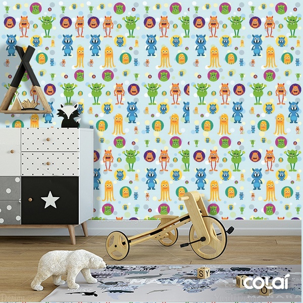 Papel De Parede Adesivo Lavável Monstrinhos 18m