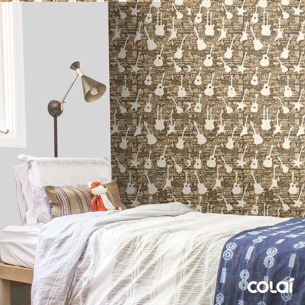 Papel De Parede Adesivo Lavável Musical Fundo Marrom 18m