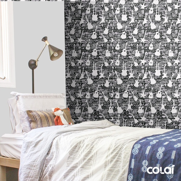 Papel De Parede Adesivo Lavável Musical Fundo Preto 6m