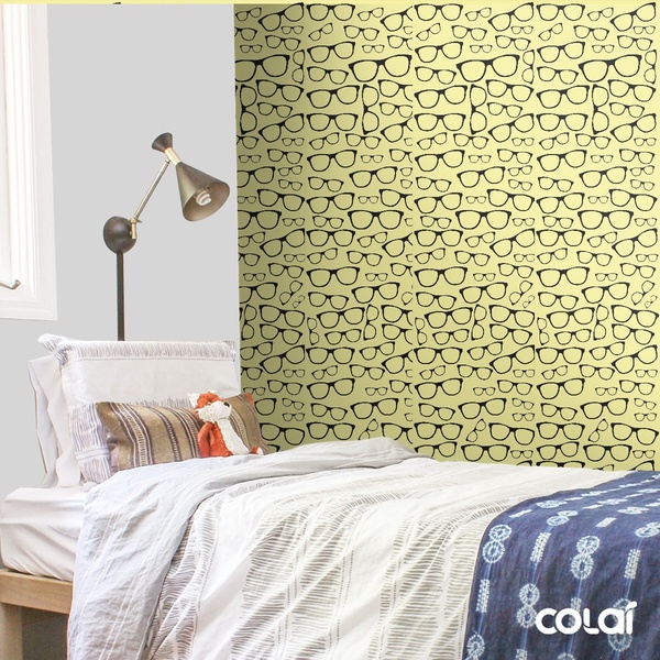 Papel De Parede Adesivo Lavável Óculos Fundo Amarelo 15m