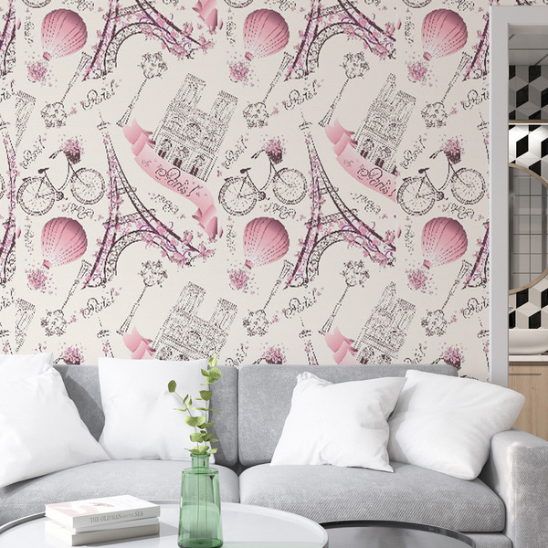 Papel De Parede Adesivo Lavável Paris Rosa Bebê 18m