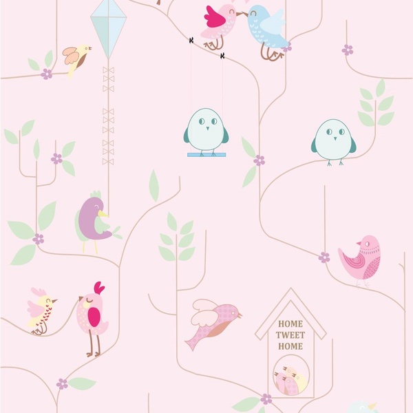 Papel De Parede Adesivo Lavável Pássaros Rosas 15m