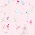 Papel De Parede Adesivo Lavável Pássaros Rosas 9m