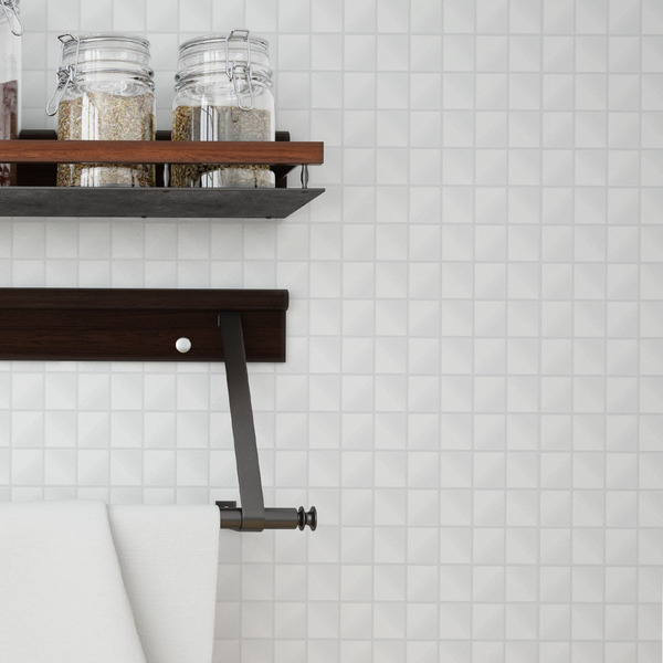 Papel De Parede Adesivo Lavável Pastilhas Branco Gelo 15m