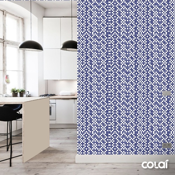 Papel De Parede Adesivo Lavável Pastilhas Índigos 18m