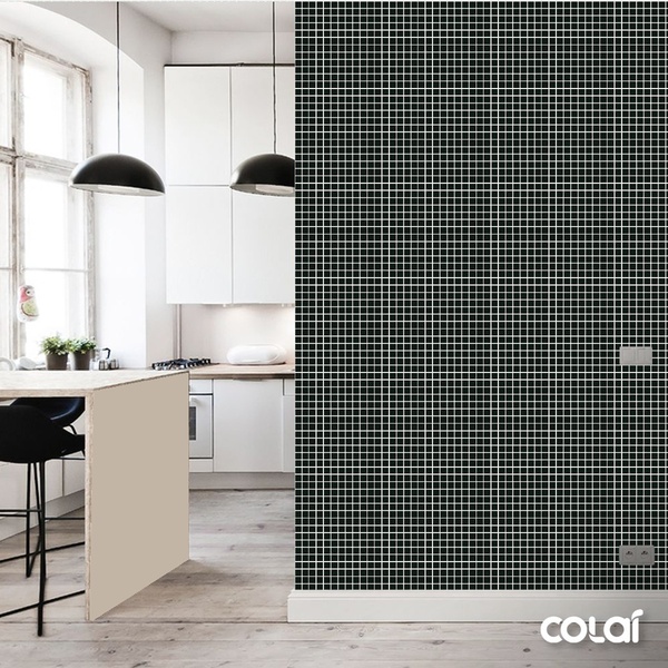 Papel De Parede Adesivo Lavável Pastilhas Pretas 15m