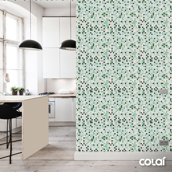 Papel De Parede Adesivo Lavável Pastilhas Tons Verdes 18m