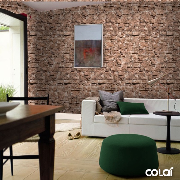 Papel De Parede Adesivo Lavável Pedra Goiás Ferrugem 9m