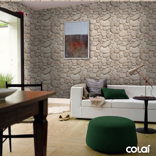 Papel De Parede Adesivo Lavável Pedra Marrom Redonda 15m