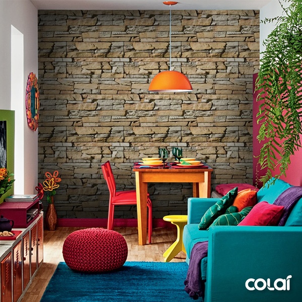 Papel De Parede Adesivo Lavável Pedras Rústicas Claras 6m