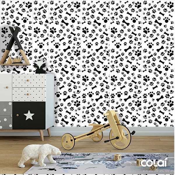 Papel De Parede Adesivo Lavável Pegadas E Ossos 12m