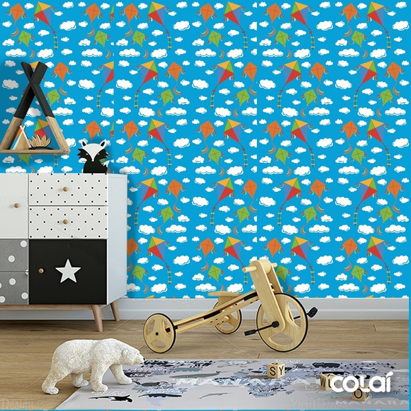 Papel De Parede Adesivo Lavável Pipas Coloridas 18m