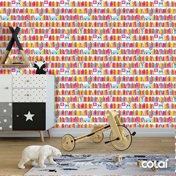 Papel De Parede Adesivo Lavável Prateleira De Livros 18m