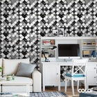 Papel De Parede Adesivo Lavável Quadrados Pretos 3d 9m