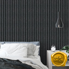 Papel De Parede Adesivo Lavável Ripas De Madeira Escura Sala