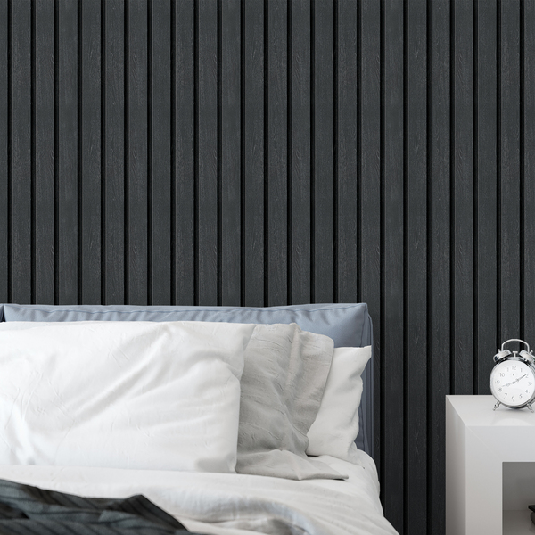 Papel De Parede Adesivo Lavável Ripas De Madeira Escura Sala