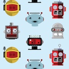 Papel De Parede Adesivo Lavável Robôs De Fundo Azul 6m