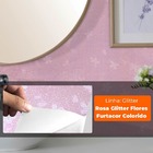 Papel De Parede Adesivo Lavavel Rosa Modelo Glitter Flores Fu