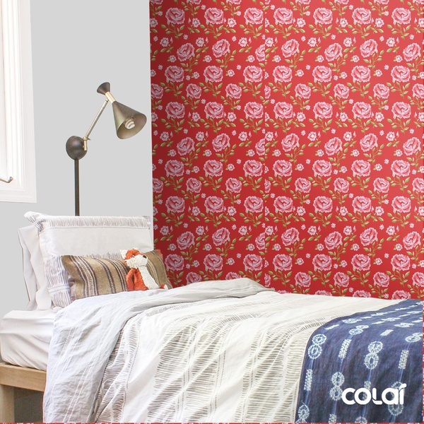 Papel De Parede Adesivo Lavável Rosa Rasteira 6m