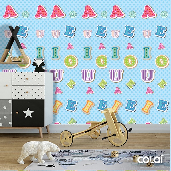 Papel De Parede Adesivo Lavável Saber Letras Azuis 9m