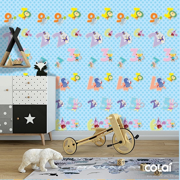 Papel De Parede Adesivo Lavável Saber Números Azuis 9m