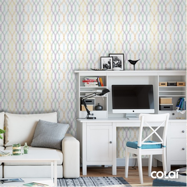 Papel De Parede Adesivo Lavável Sinuosas Coloridas 12m