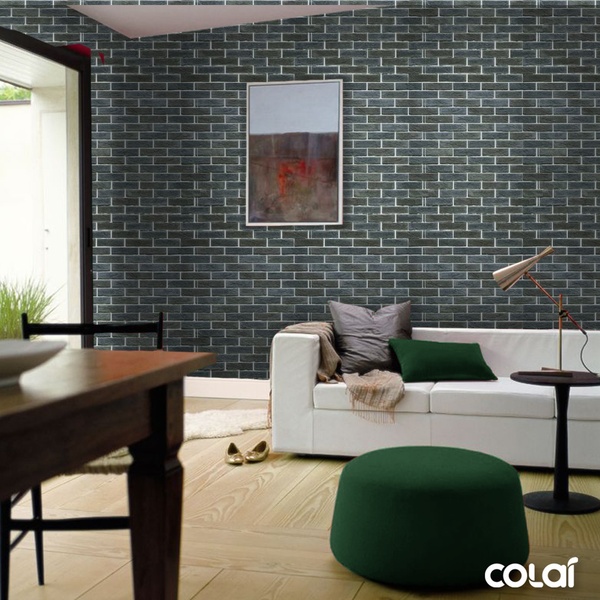 Papel De Parede Adesivo Lavável Tijolo Colonial Verde 9m