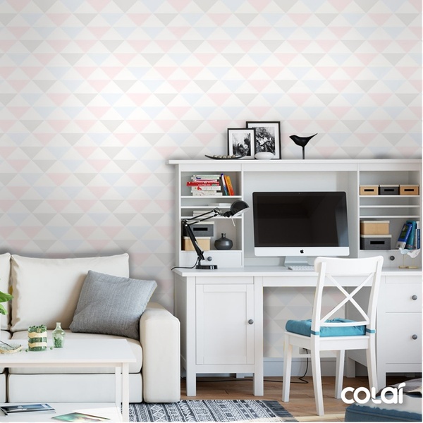 Papel De Parede Adesivo Lavável Triângulos Claros 3m