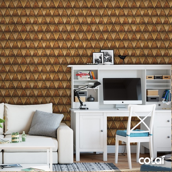 Papel De Parede Adesivo Lavável Triângulos De Sucupira 9m