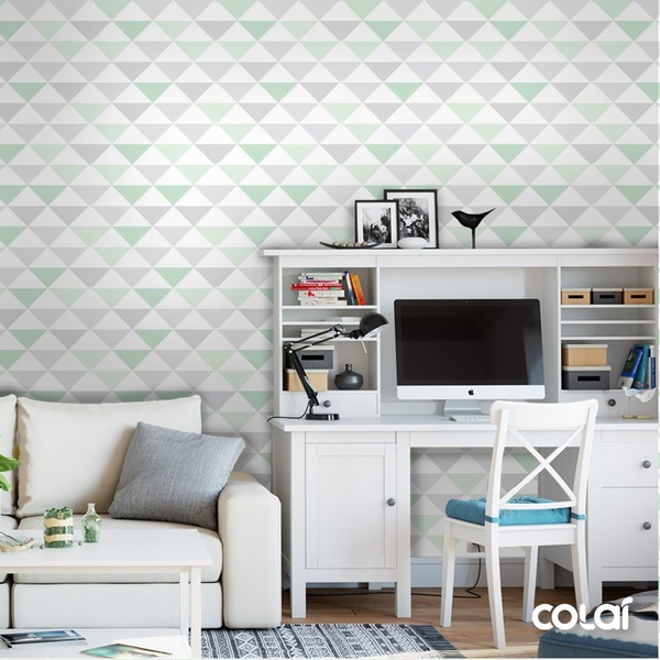 Papel De Parede Adesivo Lavável Triângulos Verdes 9m