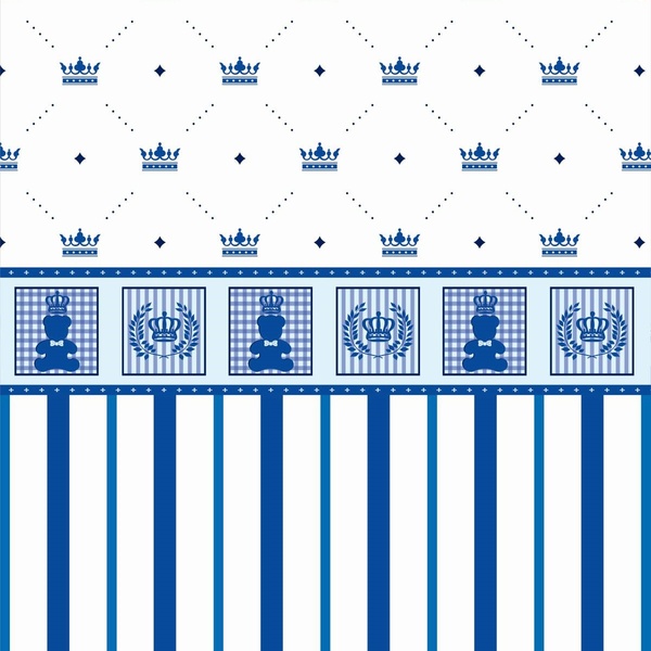 Papel De Parede Adesivo Lavável Ursinho Coroado Azul 15m