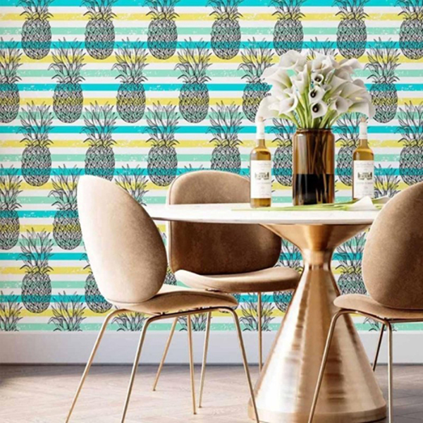 Papel De Parede Adesivo Listrado Abacaxi N014112