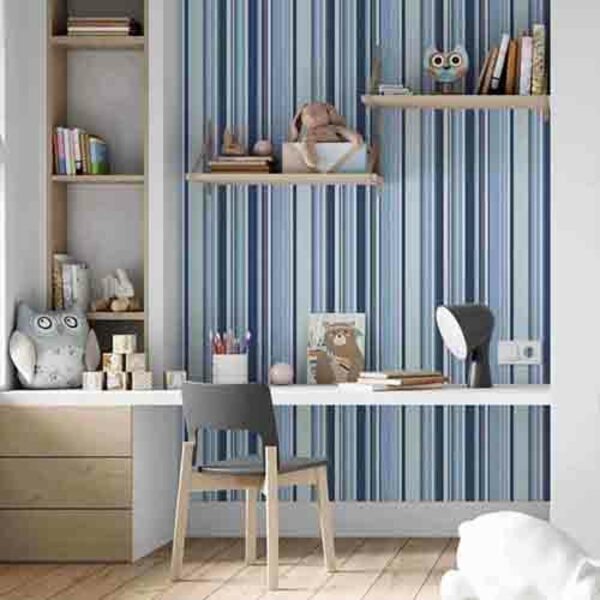 Papel De Parede Adesivo Listrado Azul 0714