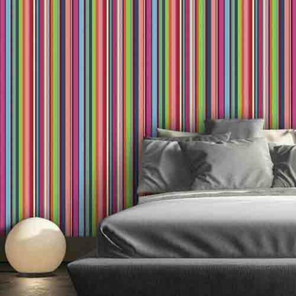 Papel De Parede Adesivo Listrado Colorido 1520
