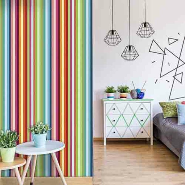 Papel De Parede Adesivo Listrado Colorido 1521
