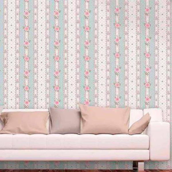 Papel De Parede Adesivo Listrado Floral 202982914