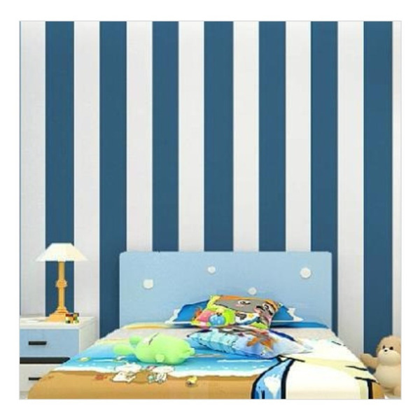 Papel De Parede Adesivo Listras Azul E Branco - 2,50m