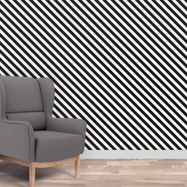 Papel De Parede Adesivo Listras Preto E Branco Diagonal - 60x