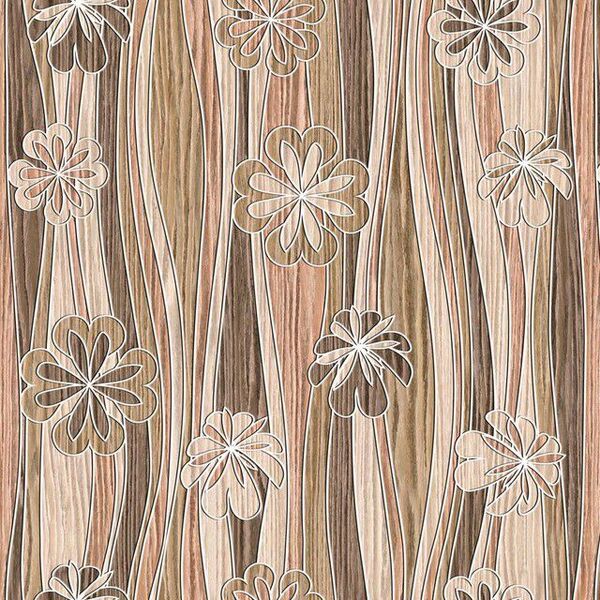 Papel De Parede Adesivo Madeira Decorada Com Flores 10mx50cm