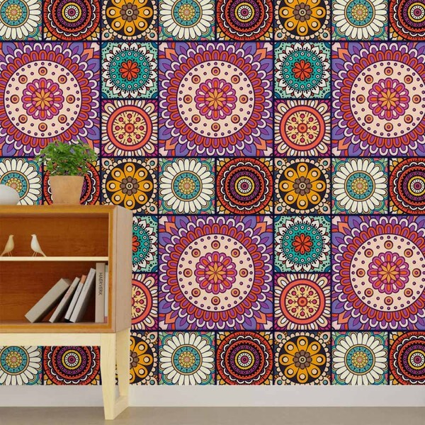 Papel De Parede Adesivo Mandala Colorido N015038 0,58x3,00m