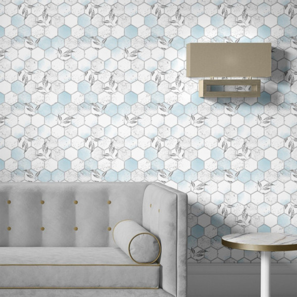 Papel De Parede Adesivo Marmorizado Geométrico Floral 3mts